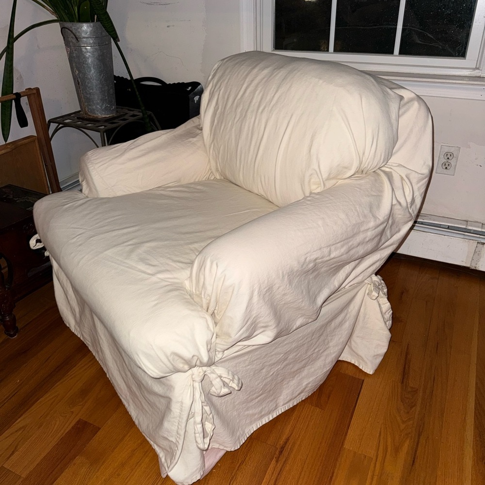 Cream Slipcover Chair Cover - Soft Cotton Blend - Picture 3 of 5
